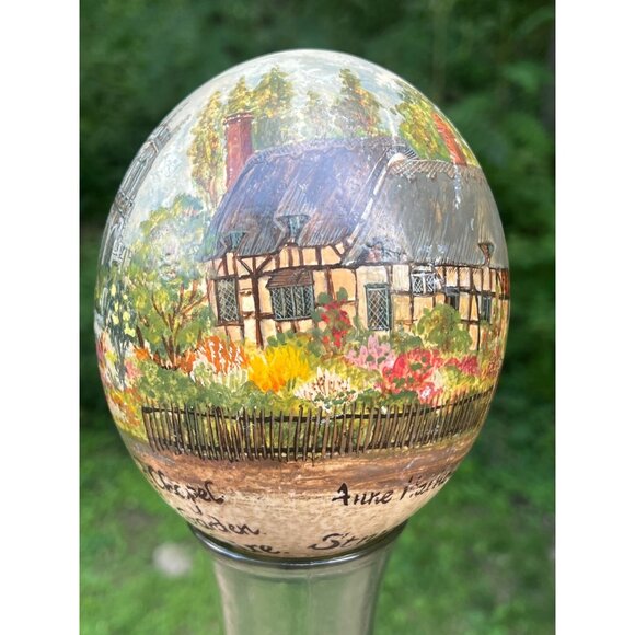 Hand Painted Ostrich Egg Shakespeare's Home Anne Hathaway Cottage Straford Avon - Picture 4 of 12